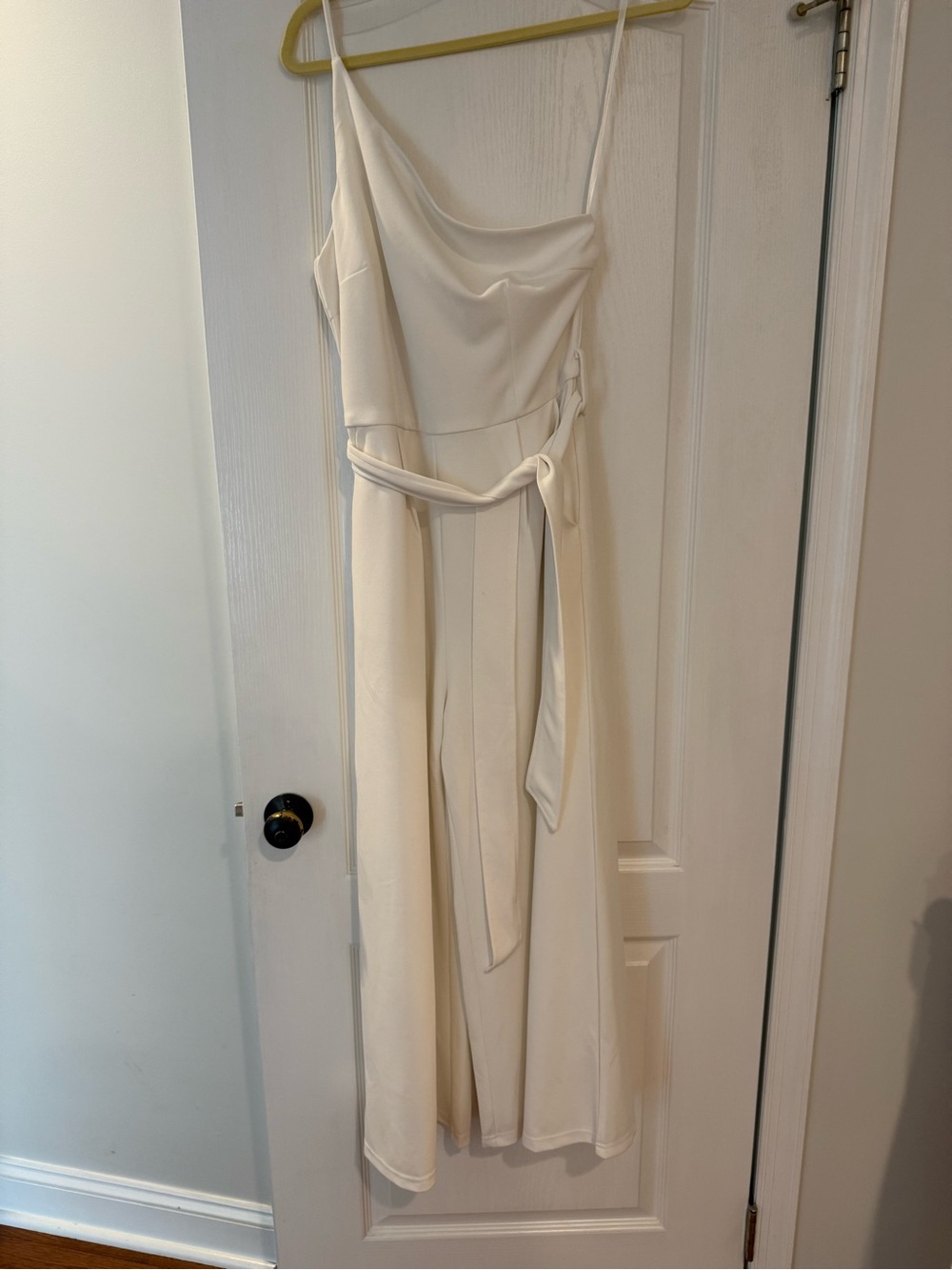 Ivory Slip-Style Wide-Leg Jumpsuit with Waist Tie